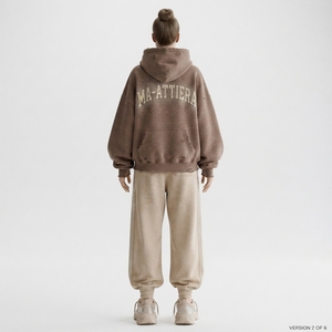 Conjunto de chándal oversize para mujer: Sudadera con capucha de forro polar y pantalones jogger, estilo casual urbano con estampado de letras y pedrería - Product Image 2