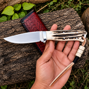 Couteau à lame fixe artisanal personnalisé avec manche en corne et étui en cuir véritable – Couteau de survie pour le camping en plein air - Product Image 4