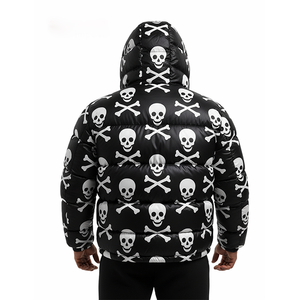 Veste matelassée noire unie pour homme avec fermeture éclair, capuche, style streetwear, coupe musculation, personnalisable avec logo OEM - Product Image 2