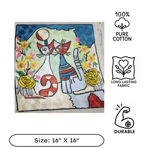 Kashmiri Artisan Silk Thread Cat Embroidered Cushion <b>Cover</b> Cotton 16 Inch Sustainable <b>Throw</b> Pillow Case Home Hotel Office Decor - Product Image 1
