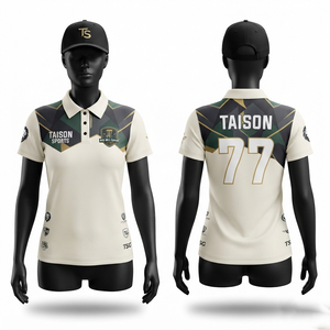 เสื้อดิสก์กอล์ฟผู้หญิง พรีเมียม 180 GSM โพลีเอสเตอร์ผสมสแปนเด็กซ์ สีครีม เขียว ดำ ลายเรขาคณิต  โลโก้แบบซับลิเมชั่นสั่งทำพิเศษ - Product Image 1