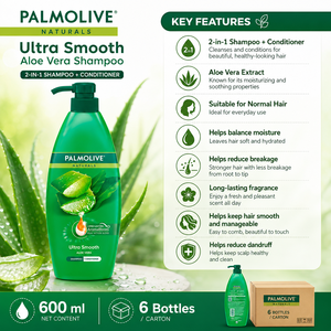 Palmolive Naturals Ultra Smooth Aloe Vera <b>Shampoo</b> 600ml | 2-in-1 Helps strengthen hair - Product Image 2