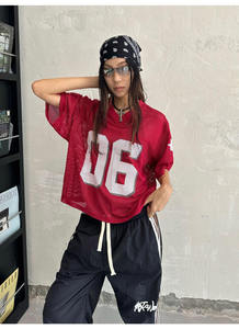 เสื้อยืดเจอร์ซีย์ตาข่ายพิมพ์ลายตัวเลข ระบายอากาศได้ดี แฟชั่นแนวสตรีท คอวี ทรงโอเวอร์ไซส์ แบบครอป สำหรับแฟนฟุตบอล - Product Image 4