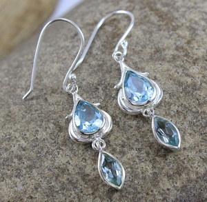 925 Sterling <b>Silver</b> Blue Topaz Teardrop <b>Dangle</b> <b>Earrings</b> for Women Handmade Gemstone Hook <b>Earrings</b> Fine Jewelry Gift - Product Image 1