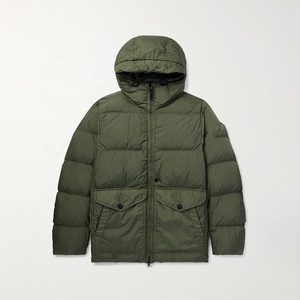 Chaqueta acolchada para hombre, negra brillante, con cuello alto, ligera, de nailon, con cierre de cremallera, a prueba de viento, con relleno de plumón. - Product Image 3