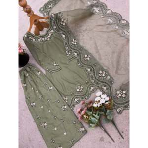 SSR Designer Women's Green Top-Bottom and Dupatta <b>Set</b> with <b>Embroidery</b> Sequence Work Size L - Product Image 6