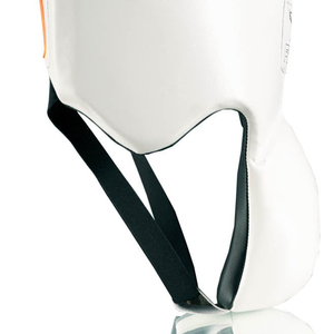 Protège-guêtres de boxe en cuir respirant et durable blanc avec ligne orange, logo personnalisé pour les compétitions, toutes tailles disponibles - Product Image 3
