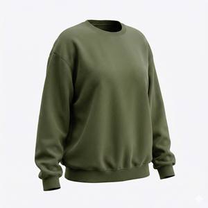 เสื้อสเวตเชิ้ตผู้หญิงทรงบ็อกซี่ คอวี ผ้าคอตตอนถักหนา 500gsm สีเขียวมะกอก รุ่นใหม่ล่าสุด สำหรับฤดูหนาว ไม่หดตัว สไตล์ลำลอง สตรีทแวร์ - Product Image 5