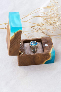 Caja de Anillos de Resina y Madera de la Mejor Calidad al por Mayor, Caja Decorativa para Guardar Anillos con Resina Epoxi y Estuche de Madera - Product Image 5