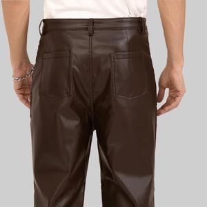 Pantalones de Cuero Marrón para Hombre, Corte Ajustado, Estilo Motero, Vintage, Lona Impermeable - Product Image 6