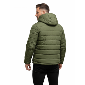 Chaqueta acolchada con capucha para hombre, color verde oliva, cálida para invierno, con cremallera, ligera, informal, para exteriores, con bolsillos con cremallera - Product Image 5