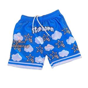 Verano malla corta elegante cordón transpirable poliéster tela 5 pulgadas entrenamiento malla corta para ropa de playa - Product Image 1