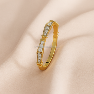 Anillos Minimalistas Religiosos de Oro Sólido de 14K, Anillo de Compromiso con Moissanita de 0.22 Quilates, Conjunto de Anillos de Boda de Media Eternidad, Certificado IGI - Product Image 3
