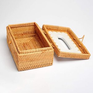 Cubierta de lujo para caja de pañuelos, hecha a mano con ratán y cerámica, de primera calidad, producida al por mayor en Vietnam. - Product Image 3