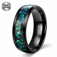Bague de mariage en titane noir de qualité supérieure avec incrustation d'opale bleue vibrante pour couple, anniversaire, fiançailles