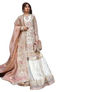 WALIMA Look boda especial bordado a mano Color brillante sofisticado estampado cosido listo Salwar Kameez traje con estola - Product Image 1