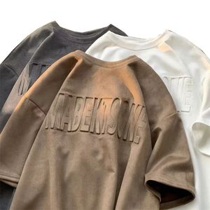 Conjunto de Camiseta y Pantalones Cortos de Punto con Cuello Redondo, Estilo Casual, con Letras, de Moda Urbana, Unisex, 100% Algodón, Corte Holgado, 230g - Product Image 3