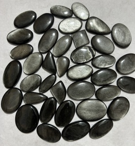 พลอยออบซิเดียนสีเงินธรรมชาติทรงหลังแบนอัญมณีหลวมอัญมณีทำจากหินออบซิเดียนขนาดผสมทรงหลังเบี้ย - Product Image 3