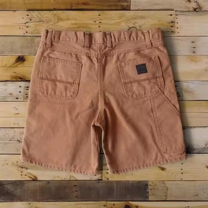 Vintage Washed 100%cotton Denim Cargo Shorts Custom logo Print Double Knee Raw Hem Jean Shorts Casual Baggy Fit Jorts for Men - Product Image 4