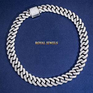 Cadena de Eslabones Cubanos de Plata 925 con Moissanita, Corte Brillante Redondo, Joyería Hip Hop para Hombres y Mujeres, Ideal para Fiestas - Product Image 1