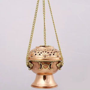Triple Luna Árbol DE LA VIDA Flor DE LA VIDA Pentagrama Altar de cobre Incienso Quemador de carbón con cadena por Consignadores indios - Product Image 1