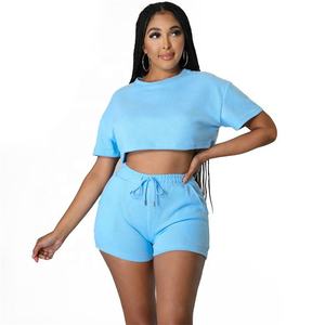 Logo personnalisé Ensemble d'été pour femmes Jogging de sport Débardeur court T-shirt à manches courtes et short Ensemble 2 pièces pour femmes - Product Image 6