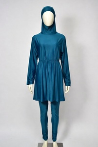 Traje de Baño Burkini Modesto para Mujer, Ropa de Playa y Piscina, Traje de Baño de Cuerpo Entero, Manga Larga, Color Azul Sólido - Product Image 1