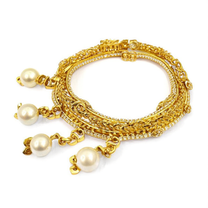 4-Piece Set of 24K Gold Plated Brass Bangles with Zircon and Pearl Charms - Product Image 2