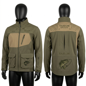 Veste softshell de pêche pour homme, polyester et élasthanne, résistante à l'eau, panneaux bicolores, logo personnalisé imprimé et brodé - Product Image 4