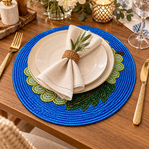 Set de table rond décoratif fait main de 12 pouces avec perles pour la décoration intérieure et la vente en gros - Product Image 2