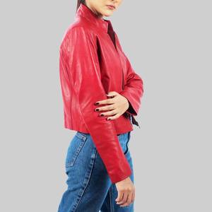 Veste en cuir véritable respirante pour femme Kristin, rouge, avec col montant - Veste en cuir rouge - Product Image 4