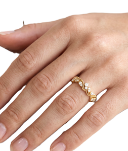 Anillo de Diamante Cultivado en Laboratorio, Redondo, de Oro Sólido de 18K, Diseño de Ola Oceánica, Anillo de Boda, Anillo Minimalista Único, Anillo Milgrain - Product Image 5