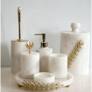 Ensemble d'accessoires de salle de bain modernes en résine : distributeur de savon, porte-brosse à dents, boîte à mouchoirs, plateau, poubelle – Décoration pour hôtel et maison - Product Image 4