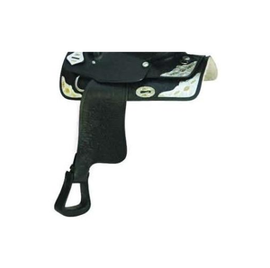 Silla de montar western sin arco de cuero negro con estampado floral de metal plateado y conchos florales grabados a mano, de 10 a 18 pulgadas - Product Image 3