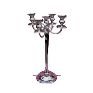 Candélabre en aluminium à cinq bras plaqué argent pour décoration de table d'hôtel et de restaurant - Product Image 1