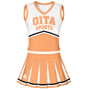 Ensemble uniforme de cheerleading orange, haut sans manches à col en V, jupe plissée, tenue de danse pour équipe sportive, compétition, vêtements de sport - Product Image 1