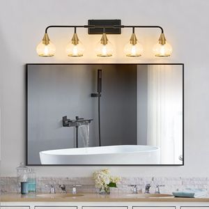 40\" Modern 5-<b>Light</b> Bathroom Vanity Wall <b>Sconce</b> Industrial Black Gold <b>Light</b> Fixture Clear Glass Shades Wall Mounted Lighting - Product Image 3