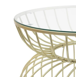 Mesa de Centro Redonda con Vidrio Templado y Estructura de Acero con Alambres Cruzados y Galvanoplastia Dorada - Product Image 4