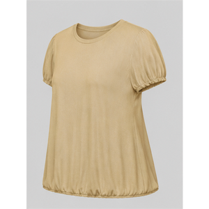 Camiseta de Mujer, Cuello Redondo, Manga Corta Abullonada, Corte Holgado, Color Beige Dorado, WTS-0154 - Product Image 3