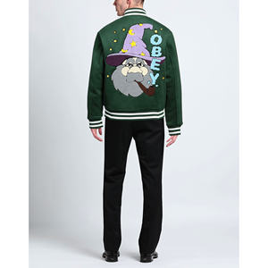 Veste de baseball universitaire en coton 100% unisexe sur mesure, style streetwear, col montant avec broderie sur le devant - Product Image 3