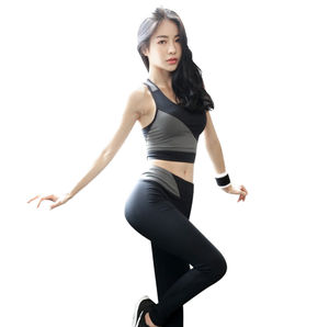 Conjunto de Yoga para Mujer, Diseño a Cuadros, Transpirable, de 2 Piezas, Cintura Media, Ropa Deportiva, Absorbe el Sudor, Sin Costuras, Spandex/Poliéster - Product Image 1