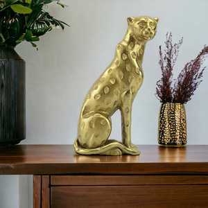 30.5cm H X 10cm W X 17cm L Golden Leopard Figurine Aluminum Handmade Eco-Friendly Modern Sculpture Tabletop Decor for Living - Product Image 5