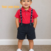 Ensemble de vêtements d'été pour bébés garçons, imprimé étoiles, col rabattu, chemise à manches courtes à un bouton, short à bretelles, tenue décontractée