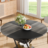 Table à manger ronde rustique de style farmhouse avec 2 étagères de rangement, table de cuisine industrielle en bois et métal pour salle à manger, salon