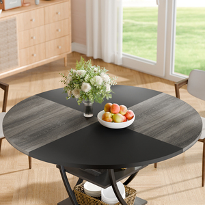 Rustic Farmhouse Round <strong>Dining</strong> <strong>Table</strong> with <strong>2</strong> Tier Storage Shelves Industrial Wood Metal Kitchen <strong>Table</strong> <strong>for</strong> <strong>Dining</strong> Room Living Room - Product Image 4