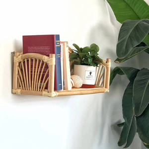 Aesthetic Mini Rattan wall-mounted shelf Oval Petal Shape Bamboo Floating <b>Rack</b> Home Living Room Decorative Plant <b>Storage</b> Holder - Product Image 4