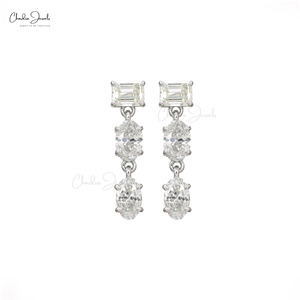 Genuine 1.85CTW White Diamond Dangling Earrings Prong Set Diamond Earrings with Push <b>Back</b> Bridal Jewelry Supplier on Alibaba - Product Image 1
