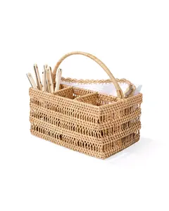 Elegante cesta para cubiertos de mimbre de ratán tejida a mano, cesta natural para cubiertos con asa para cubiertos y vajilla de cocina. - Product Image 1