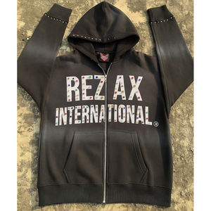 Sudadera con capucha de estilo Y2K, moderna, de calle, con cremallera, efecto desgastado, estilo hip hop, oversize, de forro polar ecológico, con bloques de color. - Product Image 5