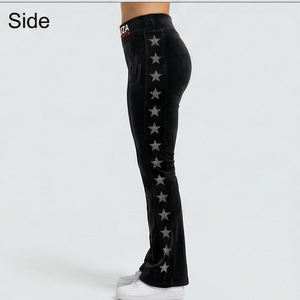 Leggings de Lujo con Pedrería en Forma de Estrella para Mujer, Cintura Alta, Estilo Flare, Color Morado, Pantalones Elásticos de Moda Urbana - Product Image 4